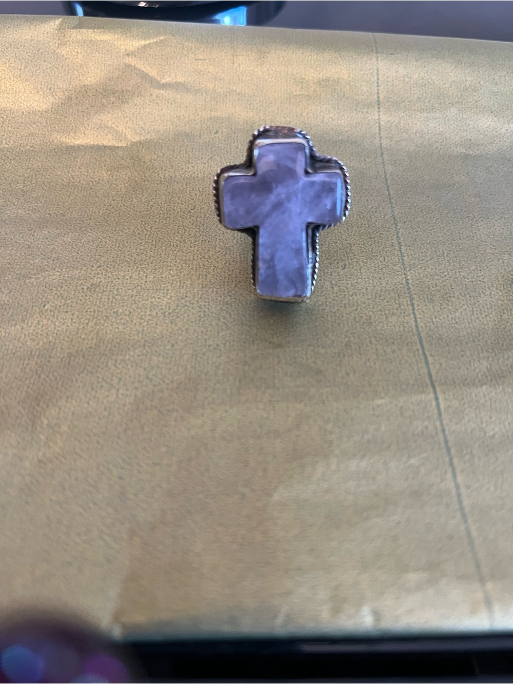 Artisan Lavender Cross Stone Ring in Silver Tone - Picture 6 of 6